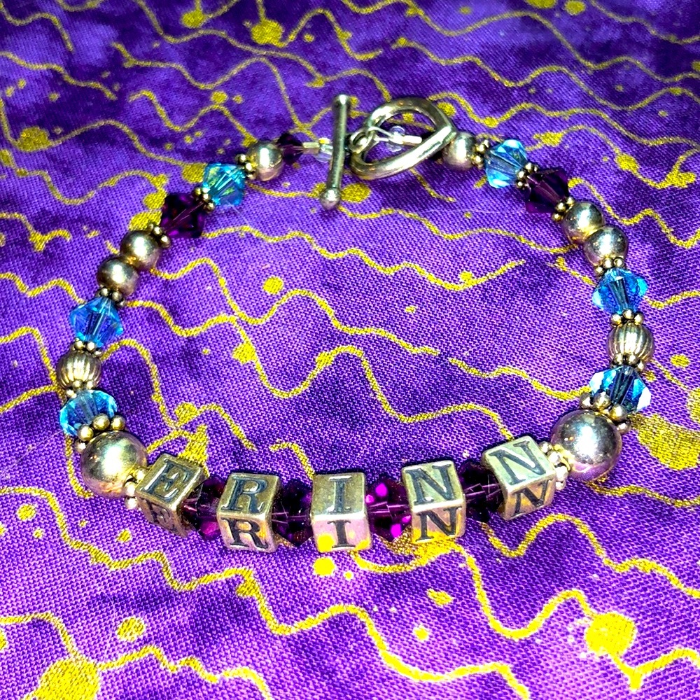 Silver Tone Name Bracelet, Erinn, with Heart Shaped Clasp